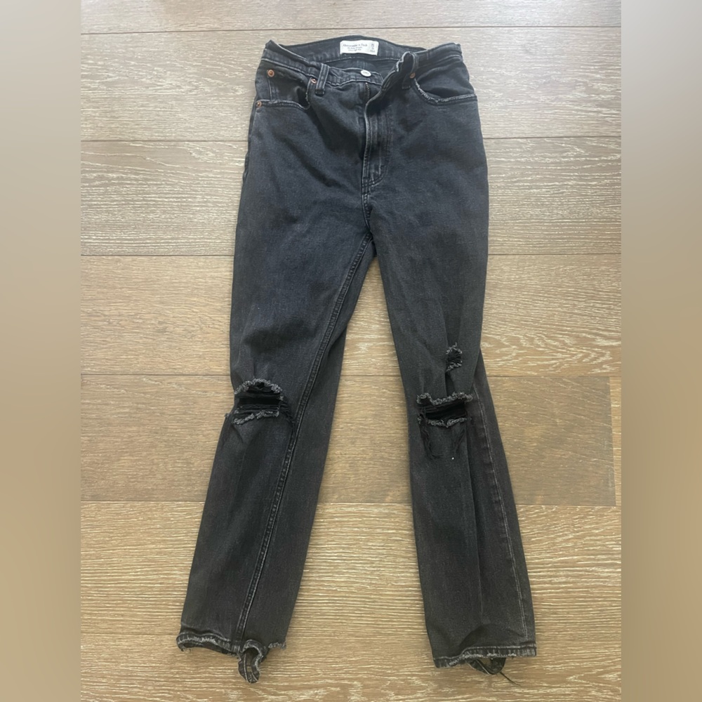 Abercrombie black ultra high rise ankle straight jean